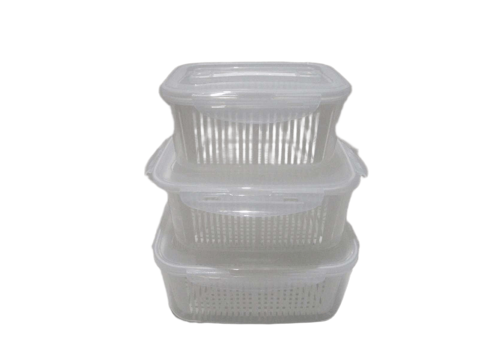 Set Of 3pcs Pp Storage Box With Cover+handle With Draining Basket L:467g M:345g S:240g Paper Card+blister Clear+ White L:30x22.5x12.5