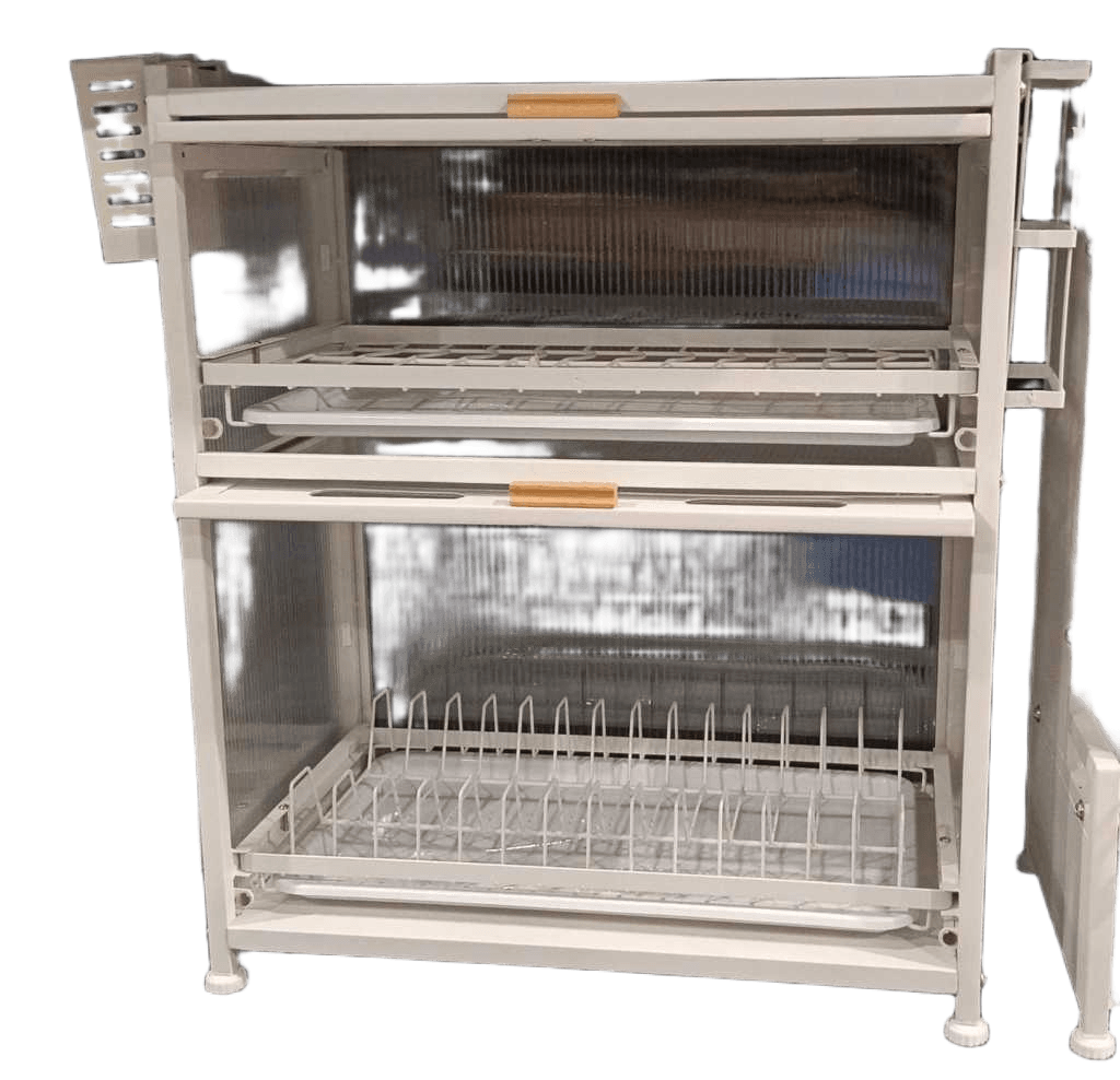 Storage, For Kitchen 2 Level, W Accessory 2 Tray, 2 Ecoutoir, 2 Cutlery Holder, 4 Hook Iron 16.13mm, 7.86kg Off-White 52*28*61