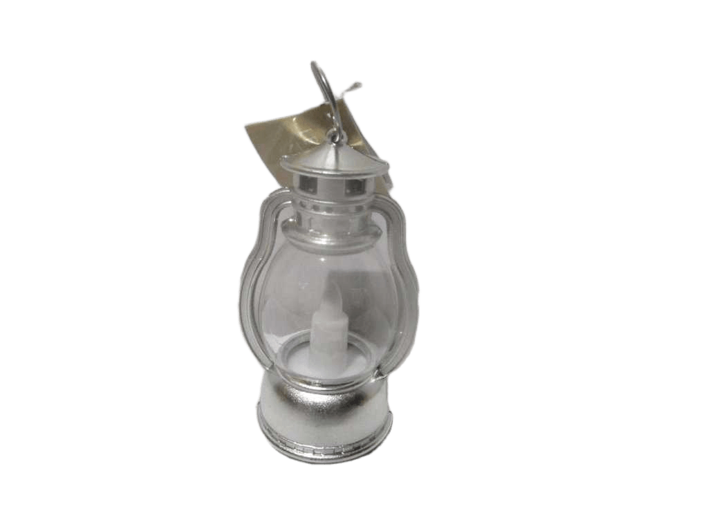 Oil Lamp W Candle Silver 9cm