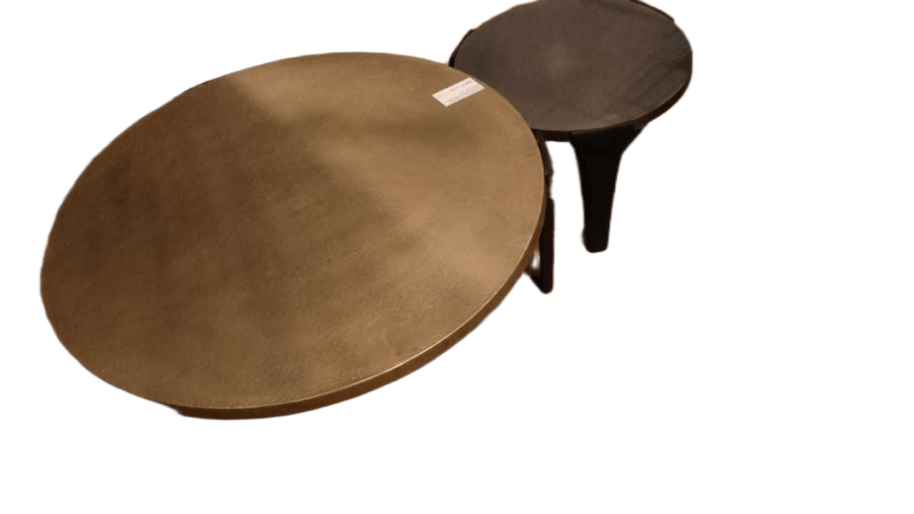 Coffee Table Set Of 2 Big Table Top Antique Brass - Small Table Zinc Top - Black Legs