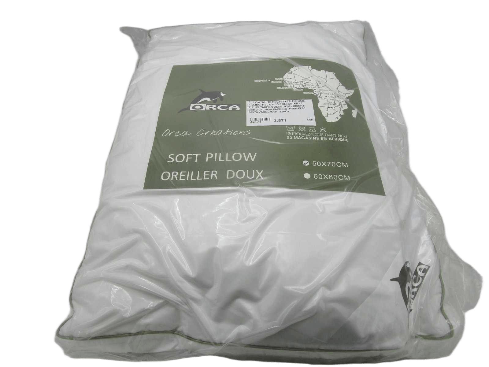 Pillow White Polyester 110 Gsm - Filling 1130 Gr 3d Polyester - 2 Piping Taupe Color 3cm - Insert Card Vacuum Packing