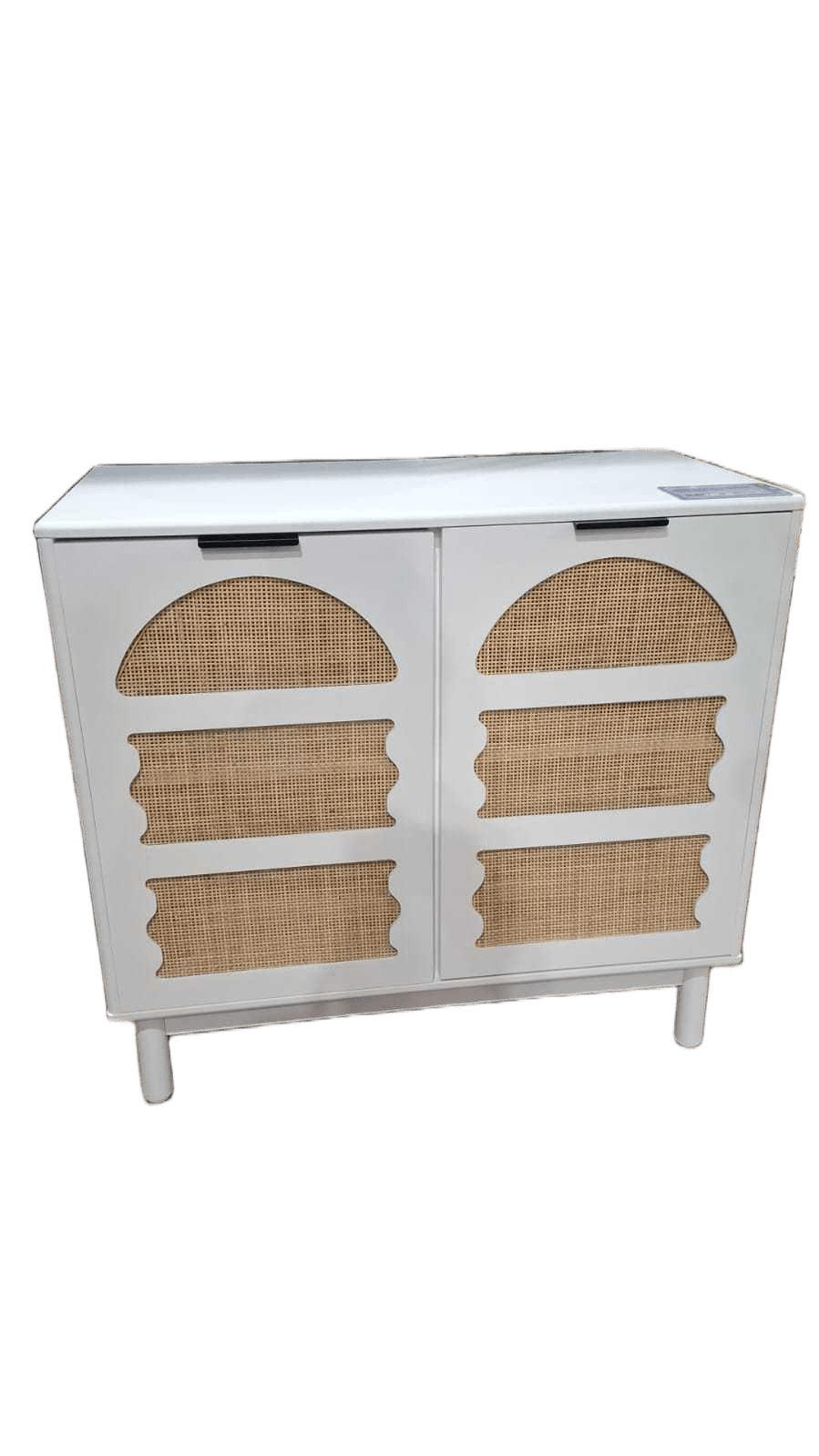Cabinet 2 Door Painting, Natural Rattan Black Handle White 79*40*75
