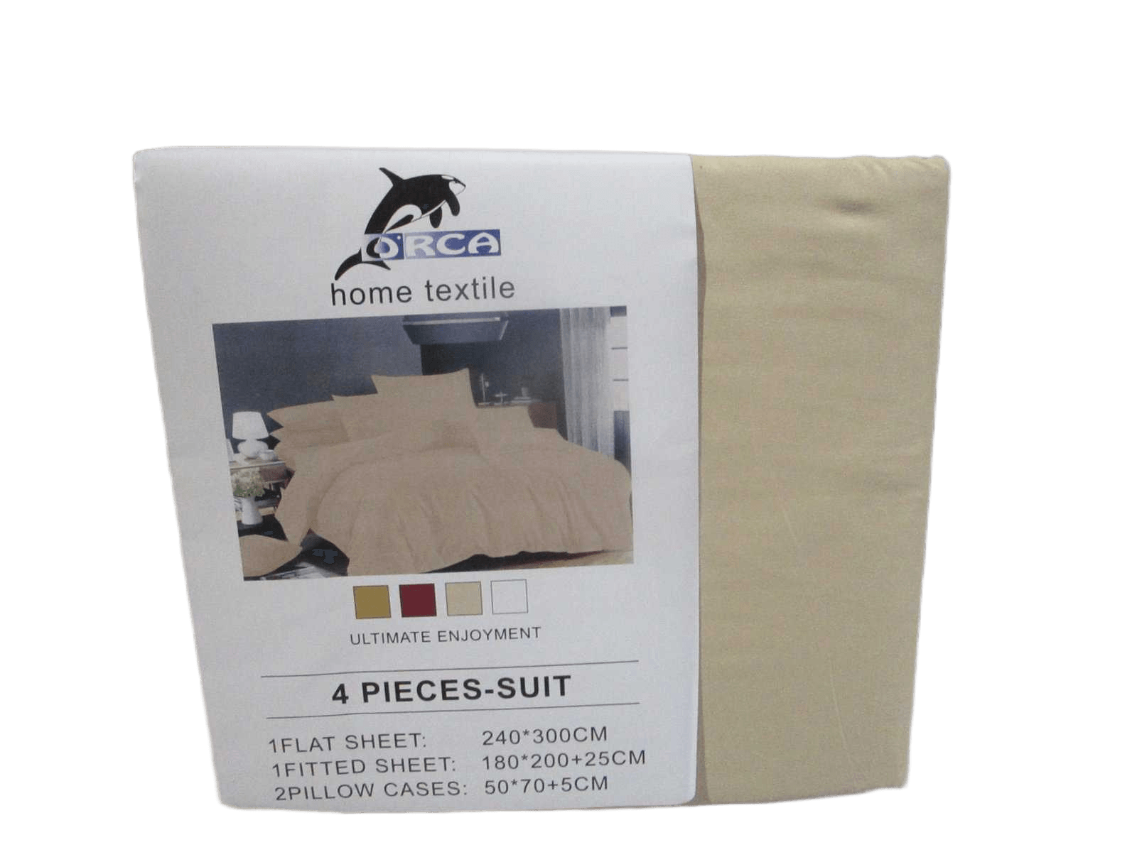 Flat Sheet 240x300cm Fitted Sheet 180x200 +25 Cm 2 Pillow Cases 50x70 +5 Cm Beige