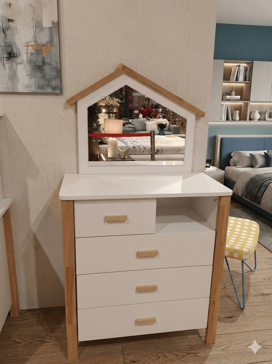 Chest Of Drawers My House With Mirror White Matt / Light Walnut 82x40x90cm Mr: 76x57cm