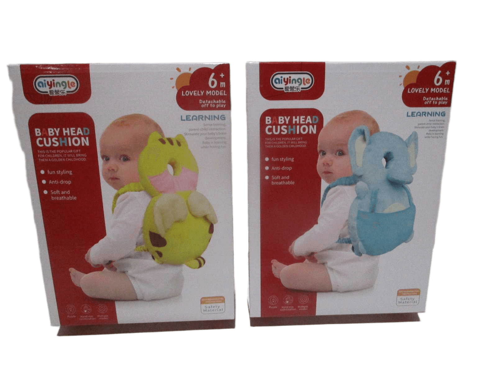 Baby Head Cushion Anti-Drop Elephant/Tiger 100% Polyester Color Box Blue Yellow Ass H30cm