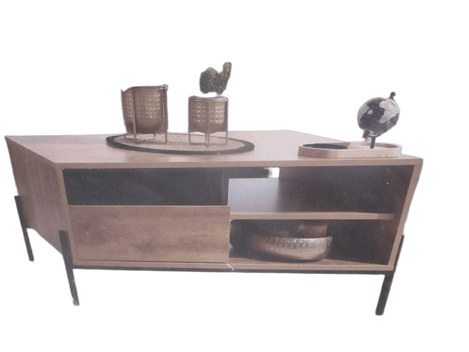 Coffee Table Helio With 1 Drawer And 2 Niches Metal Feet 100x55xh45cm