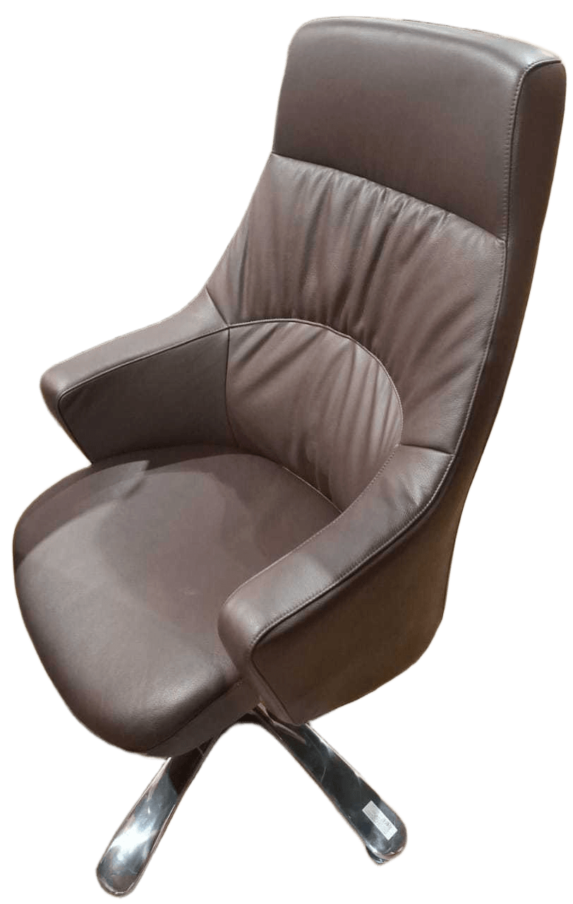 Visitor Chair Leather Swivel Aluminum Base Leather 3072 Brown 68wx70dx110h
