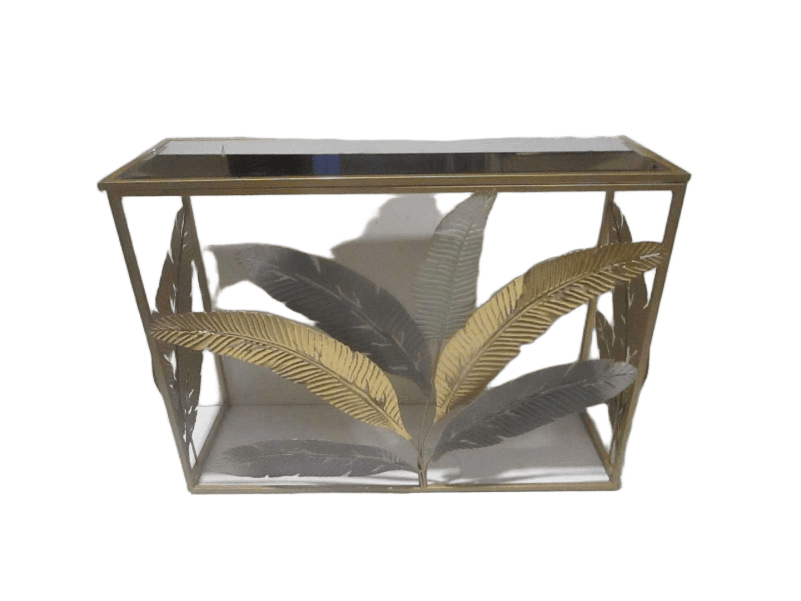 Console Metal W Top Mirror Top: Mirror Base: Metal Gold Grey Leaves 108.0*38.1*79.4 Kd