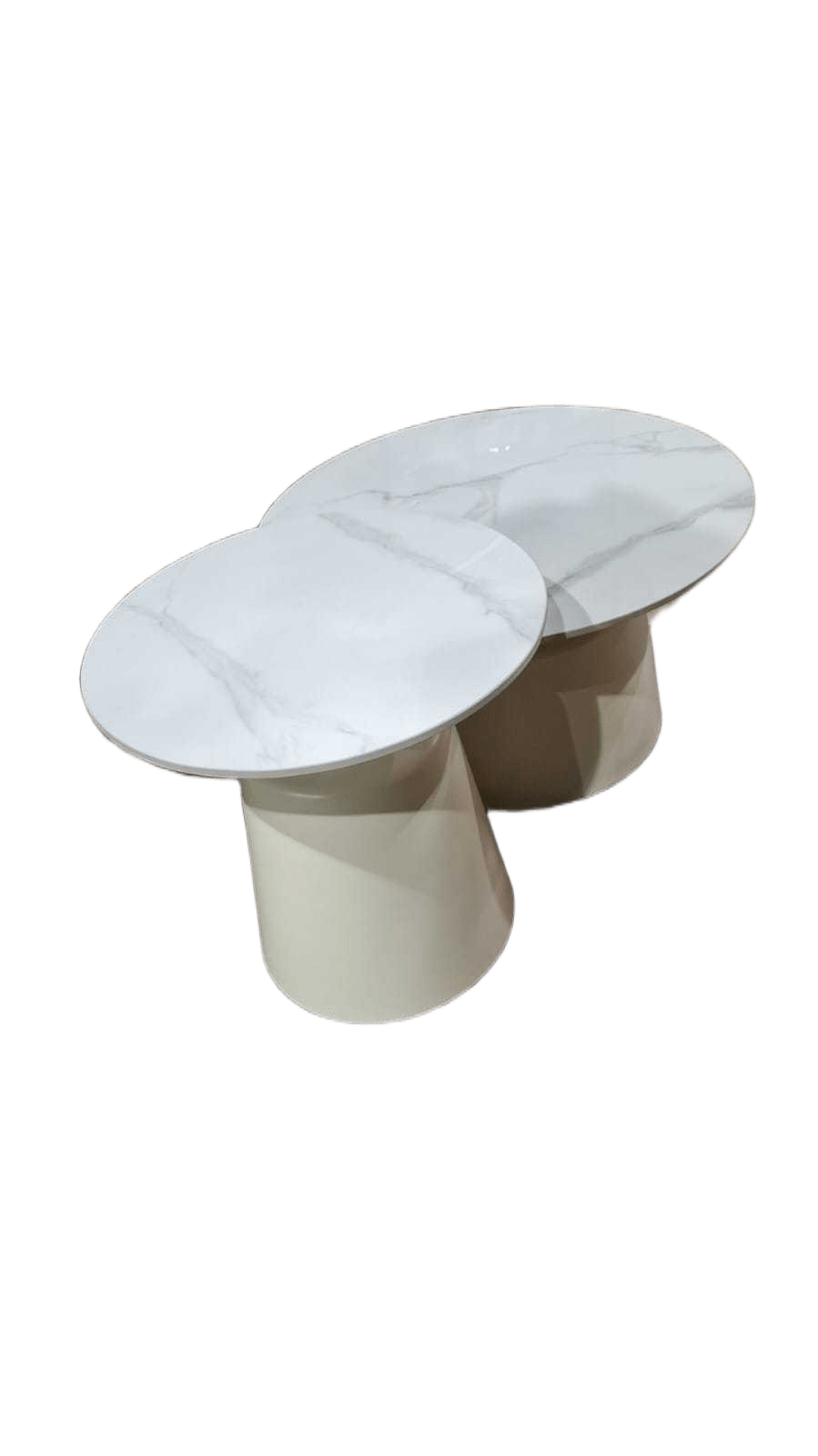 Side Table Set Of 2 Round Ceramic Top 9mm, Iron Base Painting Top White Base Beige F50*45 F70*37