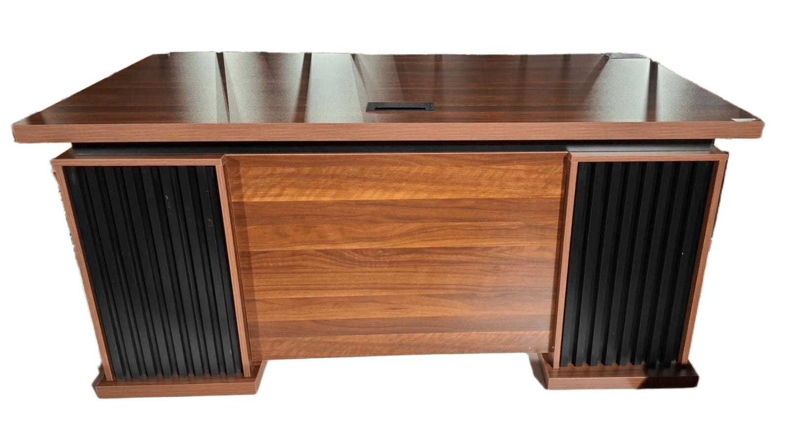 Staff Desk By Mfc, W/ 2side Fixed Pedestal. 211 King Walnut + Iron Black 1600*800*750