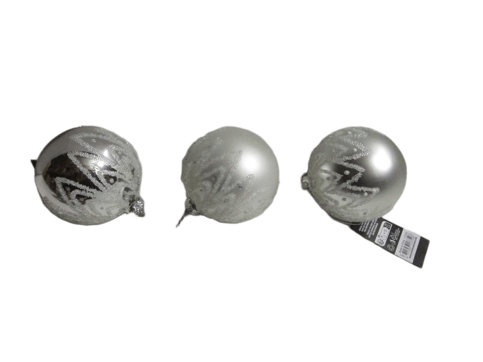 Ball Xmas Glass 8cm Silver 3ass