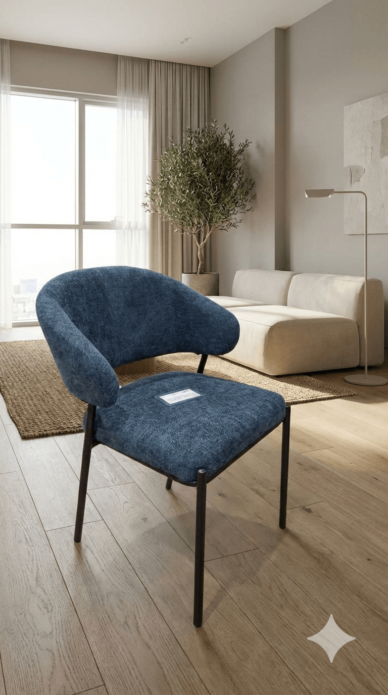 Chair Fabric Cd2302-16 Navy Blue Fabric, Sponge Cushion,metal Leg Black Powder Coating,kd 56x60x83