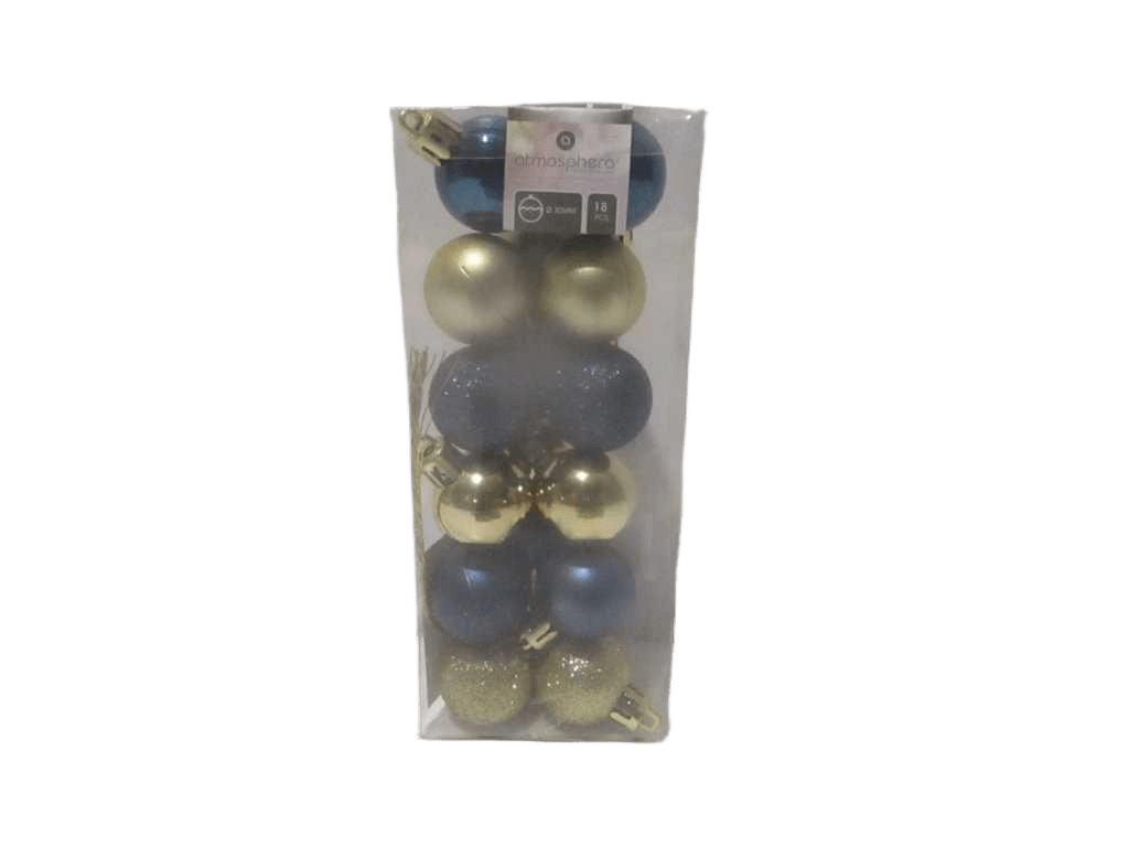 Balls Xmas 18 X 30mm Blue Gold