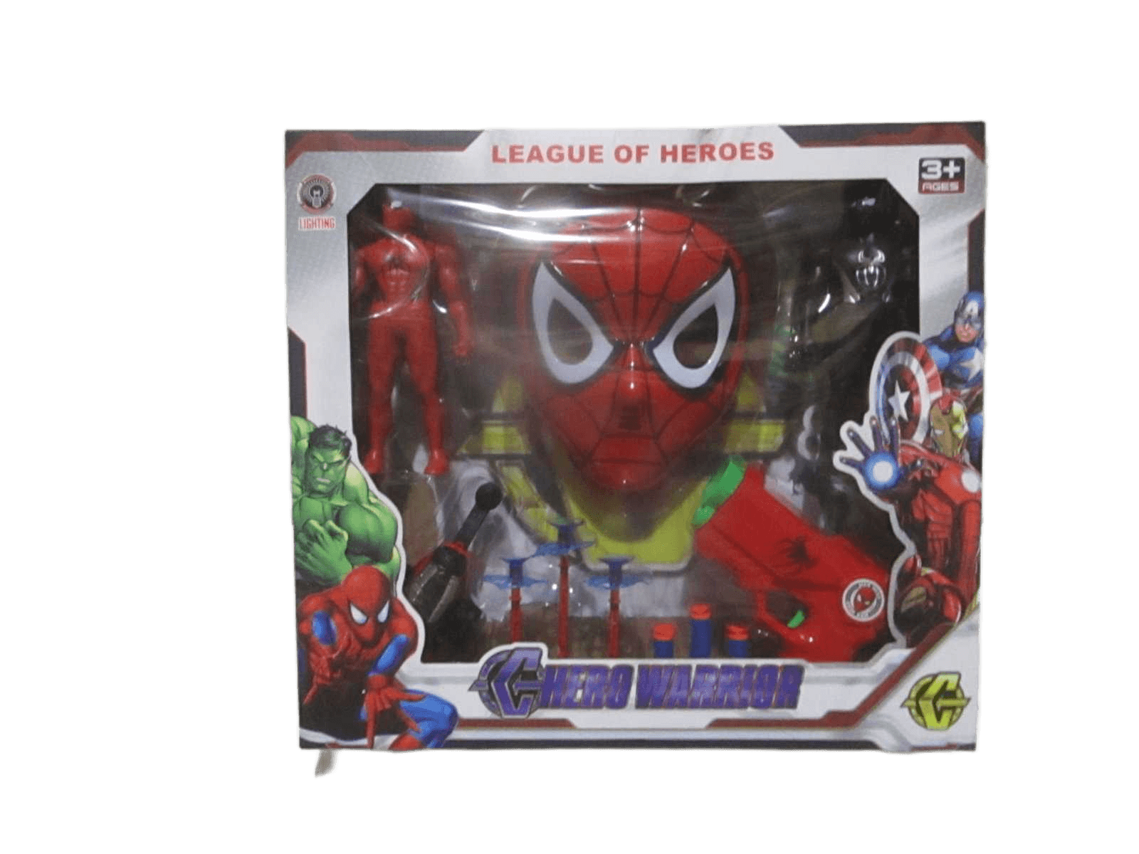 Set Of Toy Hero Warrior Spider Man 2 Toys Inside With Light Plastic Window Box As Photo 38.7x42.5x8.3