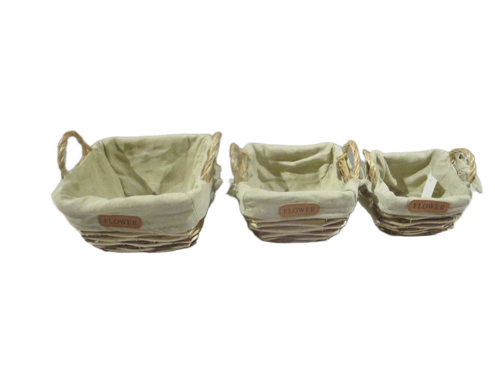 Srorage Box Set Of 3 Fabric Cover+wood And Metal Box With Blank Elevator Beige+brown 25*25*15cm 21*21*13cm 17*17*11cm