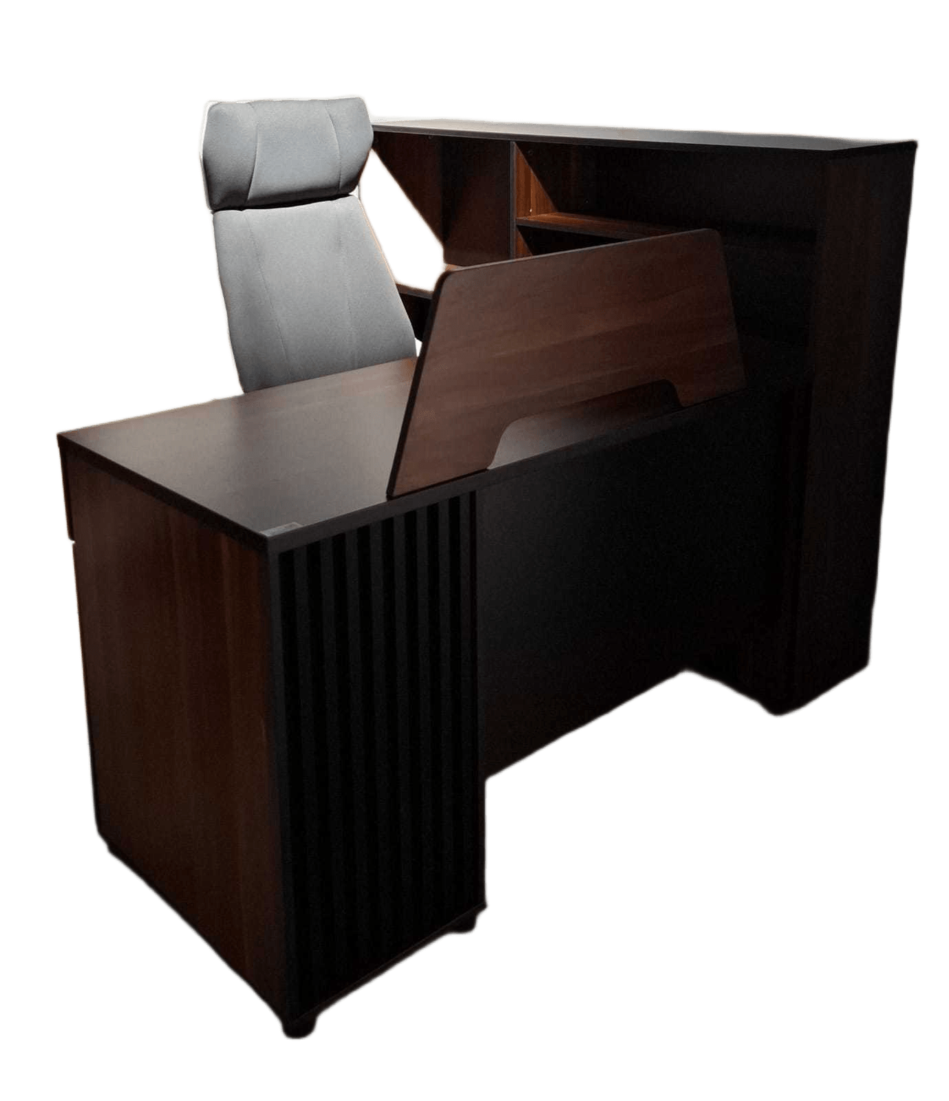 Workstation Single Persons By Mfc, With Fixed Side Cabinet And Desktop Wooden Divider . 211 King Walnut + Iron Black 1500*1400*1150