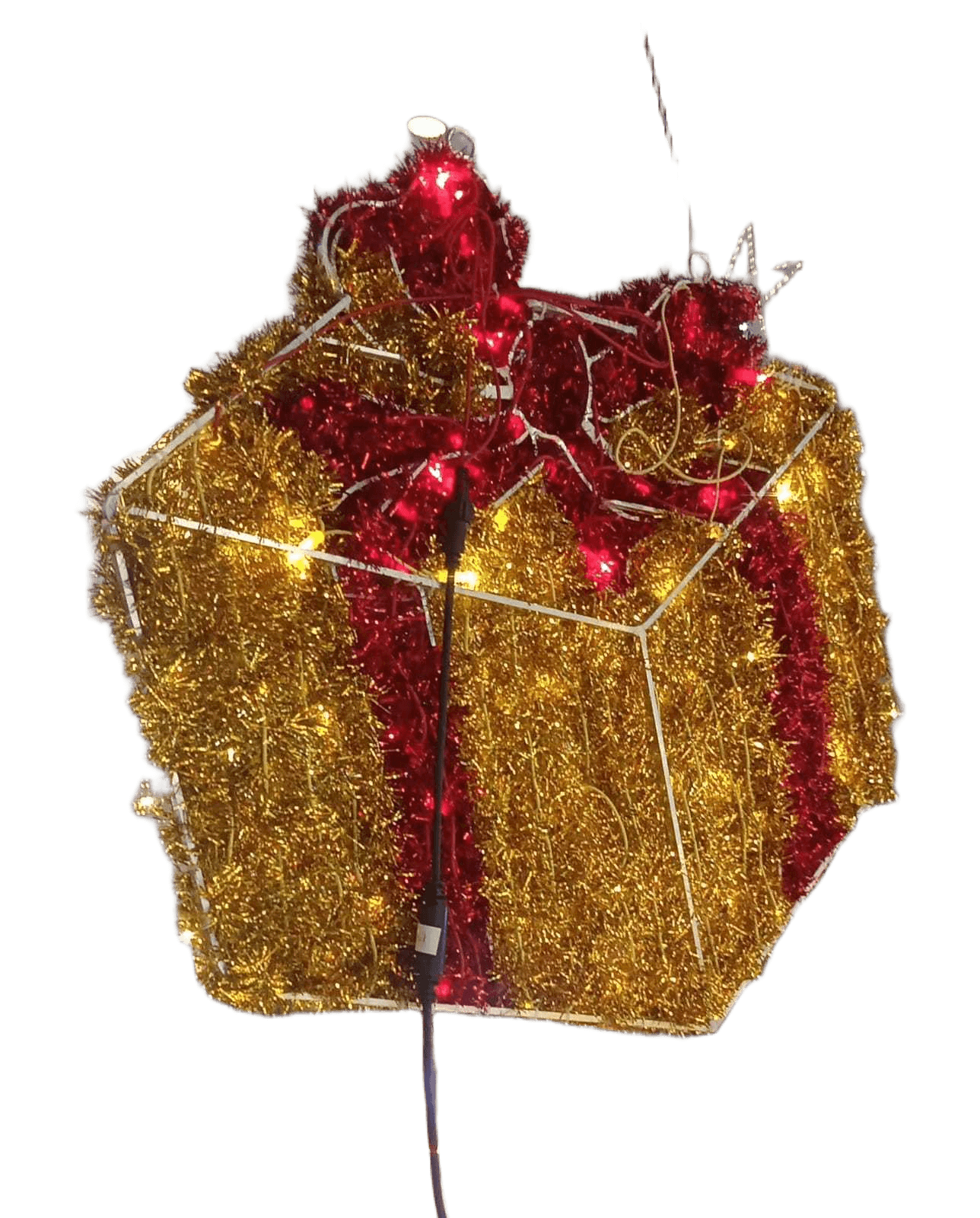 Christmas Giftbox Length:80 Cm, Aluminum Frame, Red And Warm White Led, With Shinning Tinsel With 5m Power Cable
