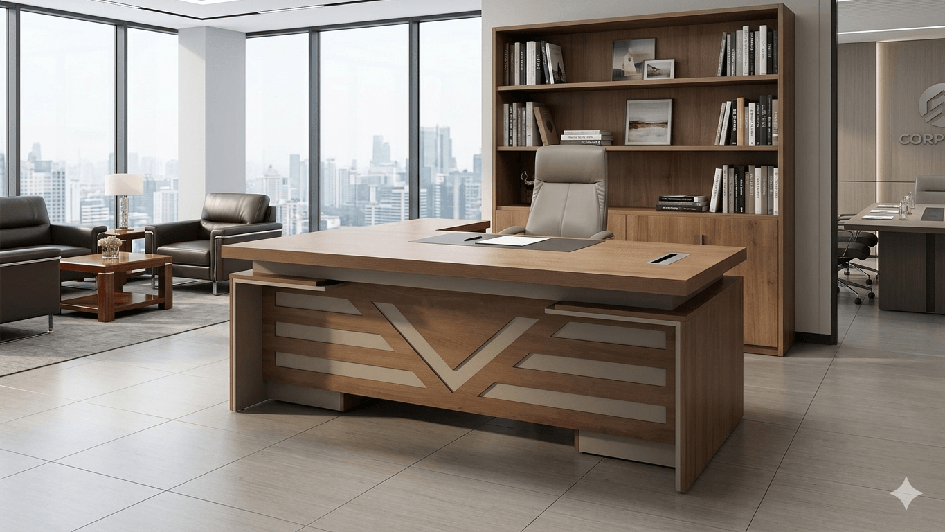 Executive Table Left Side (Main Table +return And 3drawer With Lock)