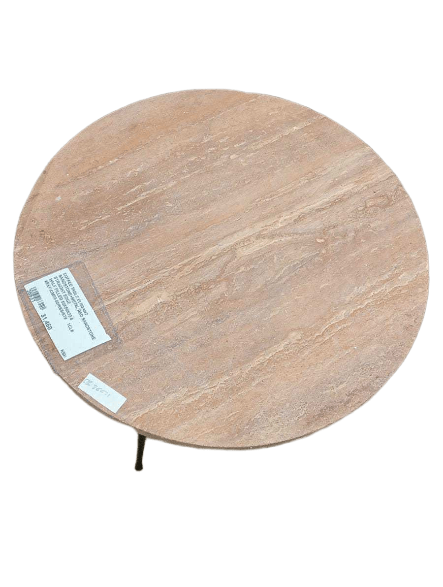 Coffee Table Pink Elegant Sandstone+metal Red Sandstone Straight Edge Half Filled 50x50x32.8