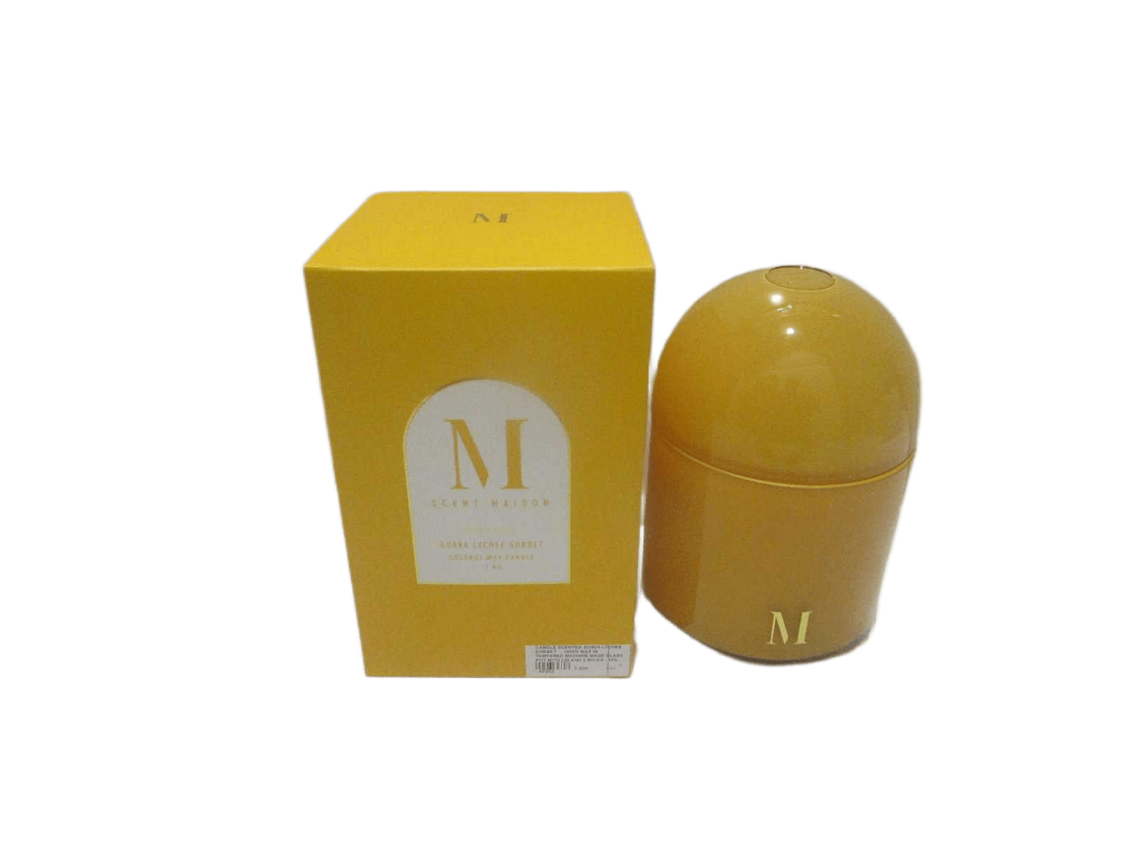 Candle Scented Guava Lychee Sorbet - 1000g Wax In Tempered Machine Made Glass Pot With Lid And 3 Wicks - 10% Fragrance - Packaging In Coloured Card Board Box 400g Orange