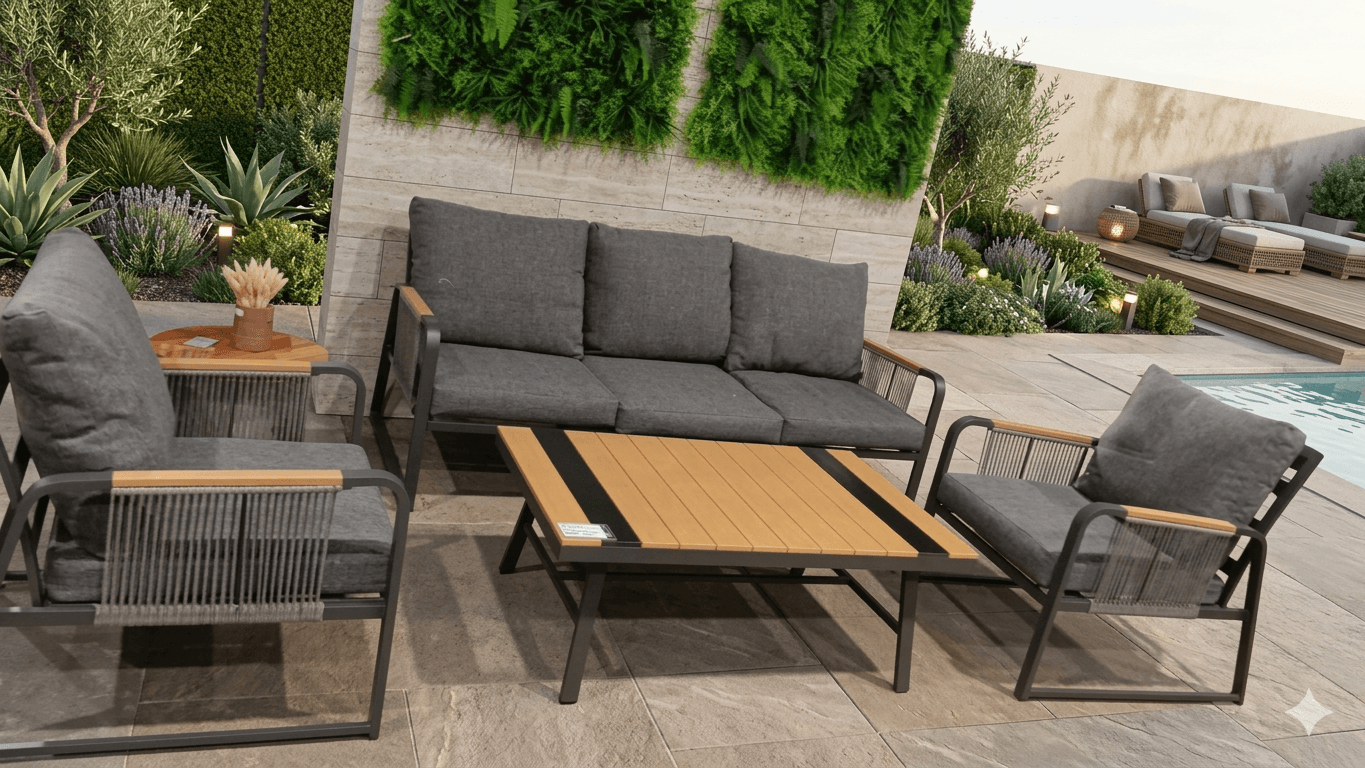 Sofa 3+1+1 Outdoor Alu Rope Set+coffe Table Table Dark Grey Rope Grey Ct Top:grey + Black 3s:195x88x80 1s:72x88x80 Ct:117x70x45