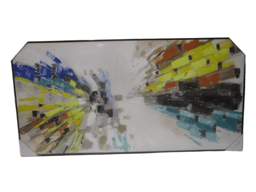 Painting 3d-Handmade Abstrait Blue & Yellow Ps Frame Black Packing Blister 80x160cm