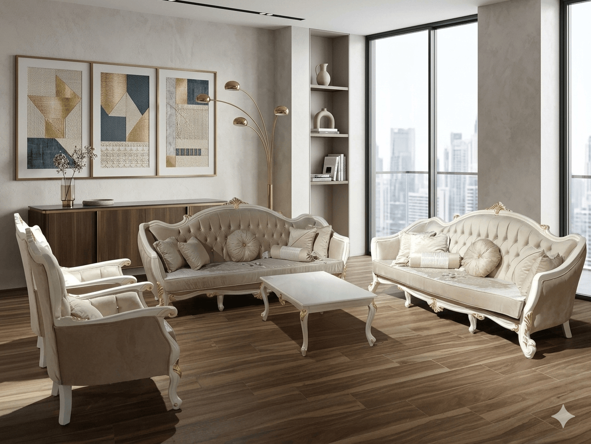 Sofa Set Chester Salon Baroque 3+3+1+1 + Table Central 3s: 230x90x120cm 1s: 85x80x120cm T: 110x66x45cm