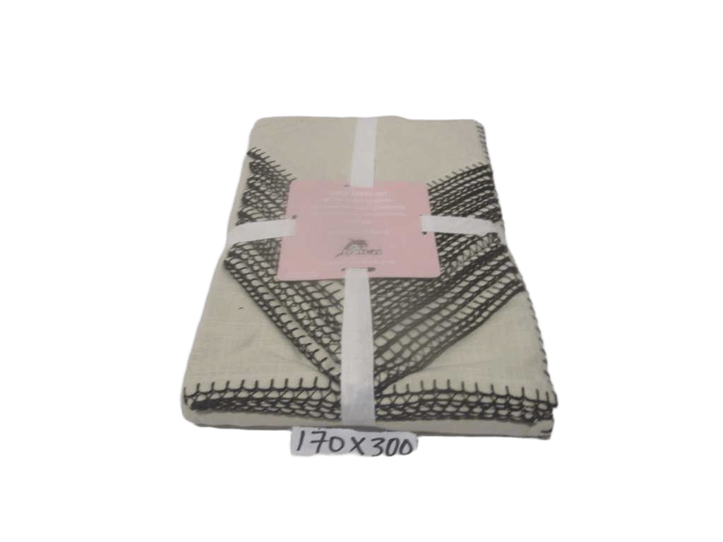 Tablecloth + 8 Napkins 100% Slub Cotton Linen Effect 240 Gsm With Blanket Stitch Border - Packing Polybag With Ribbon And Inlay Card
