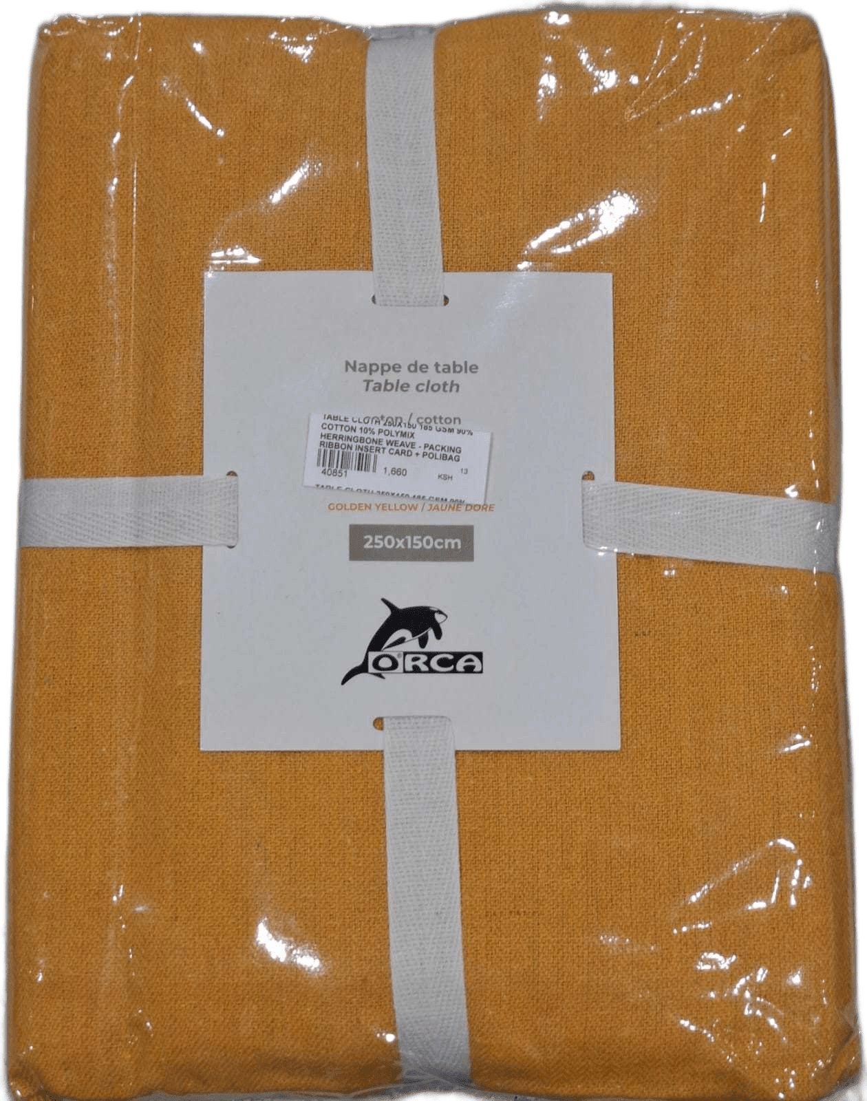 Table Cloth 250x150 185 Gsm 90% Cotton 10% Polymix Herringbone Weave - Packing Ribbon Insert Card + Polibag 1cl=