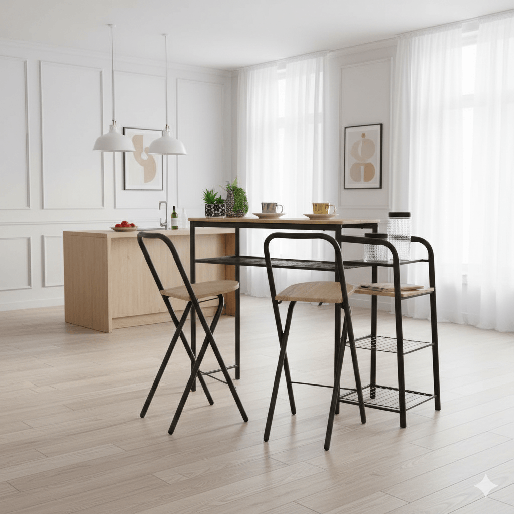 Dock Table Bar 5 Floors With 2 Foldable Stools 129x40xh88,5cm