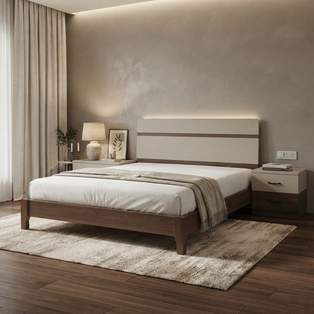 Bed 1.4x2m + 2pcs Night Stand Gyj8802 Walnut+gyj88065 Dk Beige 25mm Mdf +melamine 1400*2000mm