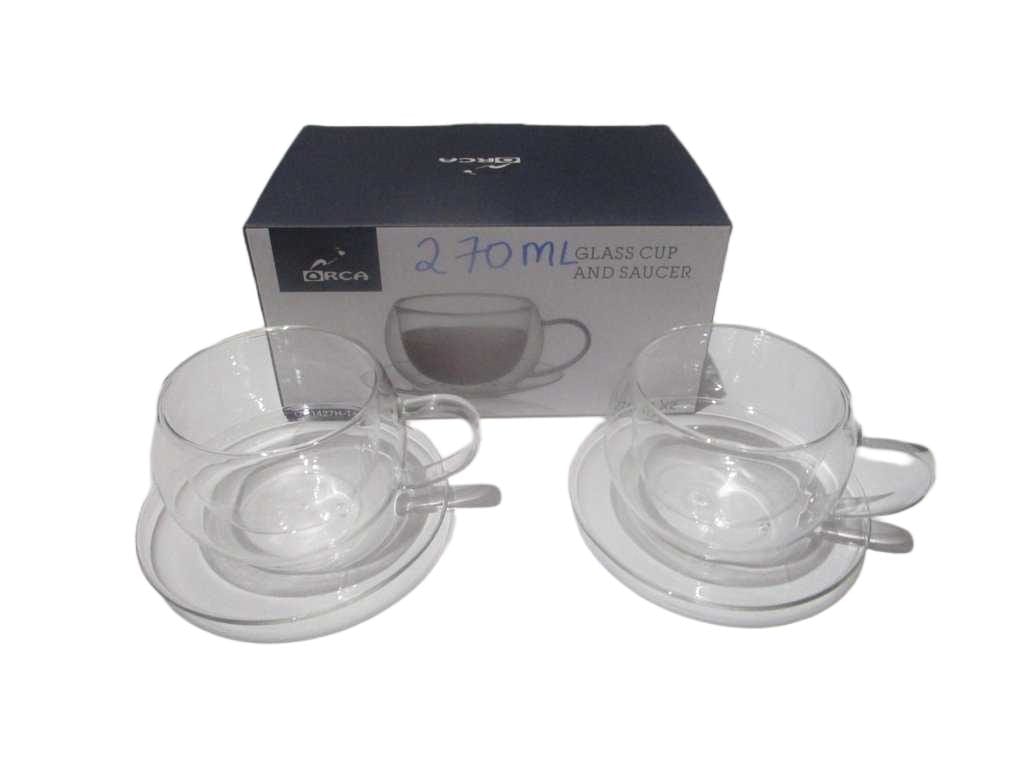 Cup Cappuccino 270cc - Set Of 2 Borosilicate - Quality Press B With Handle/Saucer D 14 Cm - Double Wall One Mold -