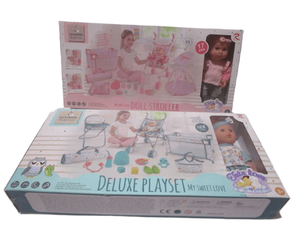 Baby Play Set Can Drink And Pee-Pee Display Box Pink(17pcs) Blue(16pcs) Ass 12''