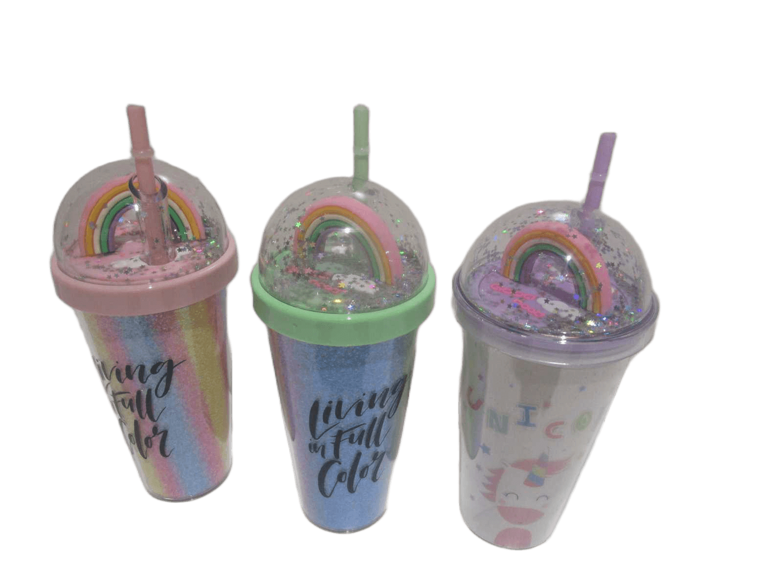 Beverage Cup, Double Wall W Cover&straw, Ps 3 Color Assorted, W Bubble Bag As Photo 380ml D9*h22cm 1cl=