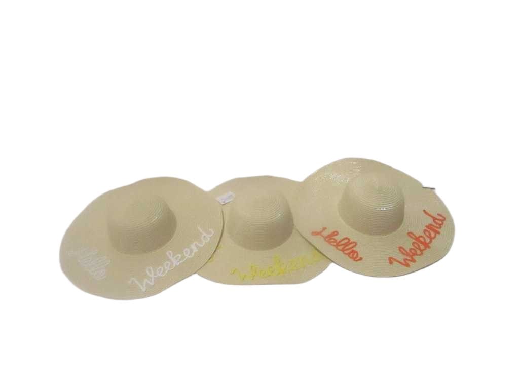 Hat Parper Straw Cooton Rope Hello Weekend /White/Orange/Yellow 3col Ass Head Circumferenc56xbrim Of A Hat 14