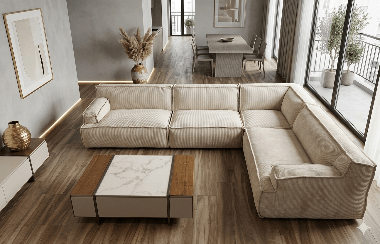 Sofa Corner Modular Beige 3 Units + Corner Unit Levis 02