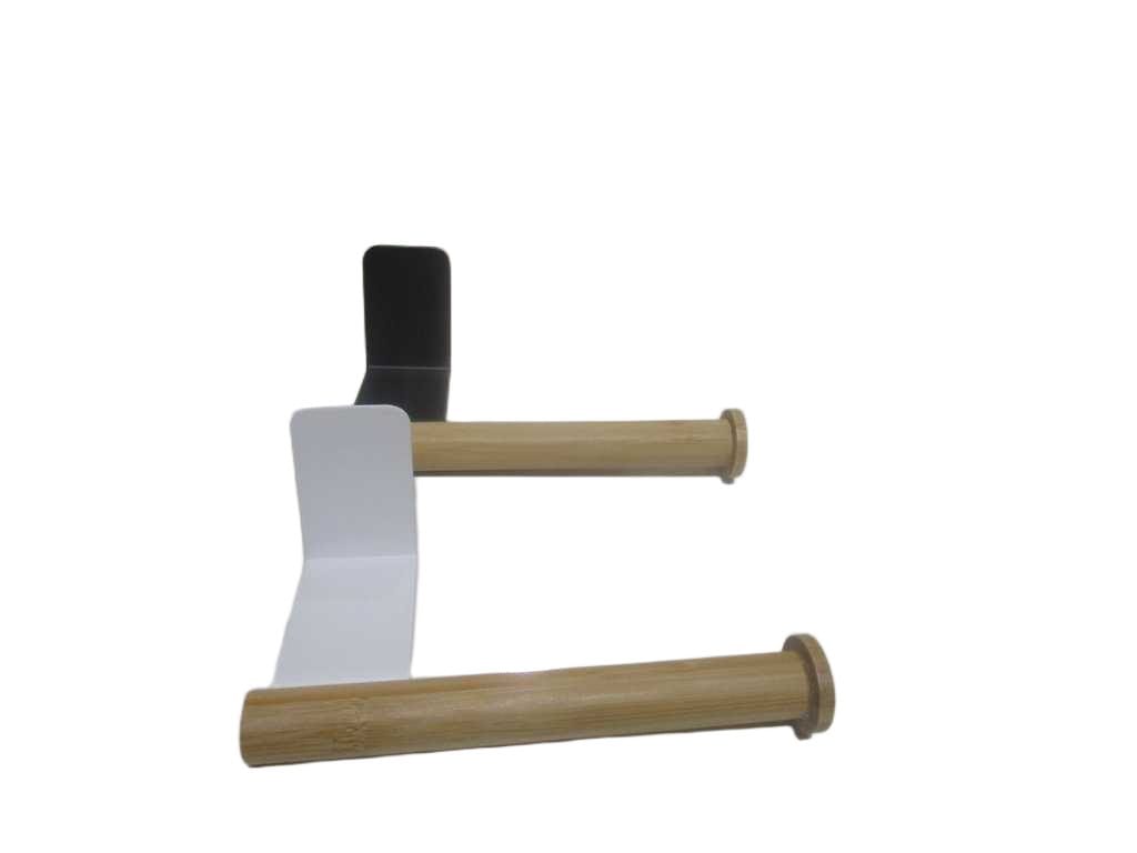 Toilet Paper Holder Black+white Iron+bamboo 17x8.5x8 Cm