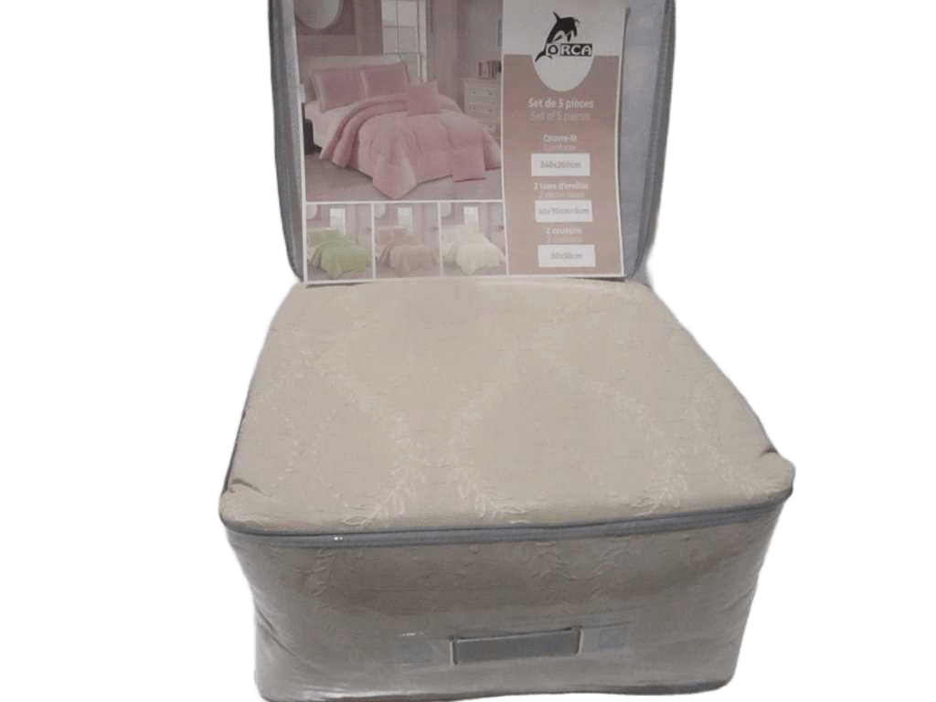 Comforter Set Of 5 Pcs 240*260; Filling 300gsm Polyester; Fabric 170gsm/90gsm Polyester W Broidery + 2 Pillowsham 50*70+5 +2 Cushion 30*50; Filling 300g Packing: Pvc Bag+color Card S076 Beige