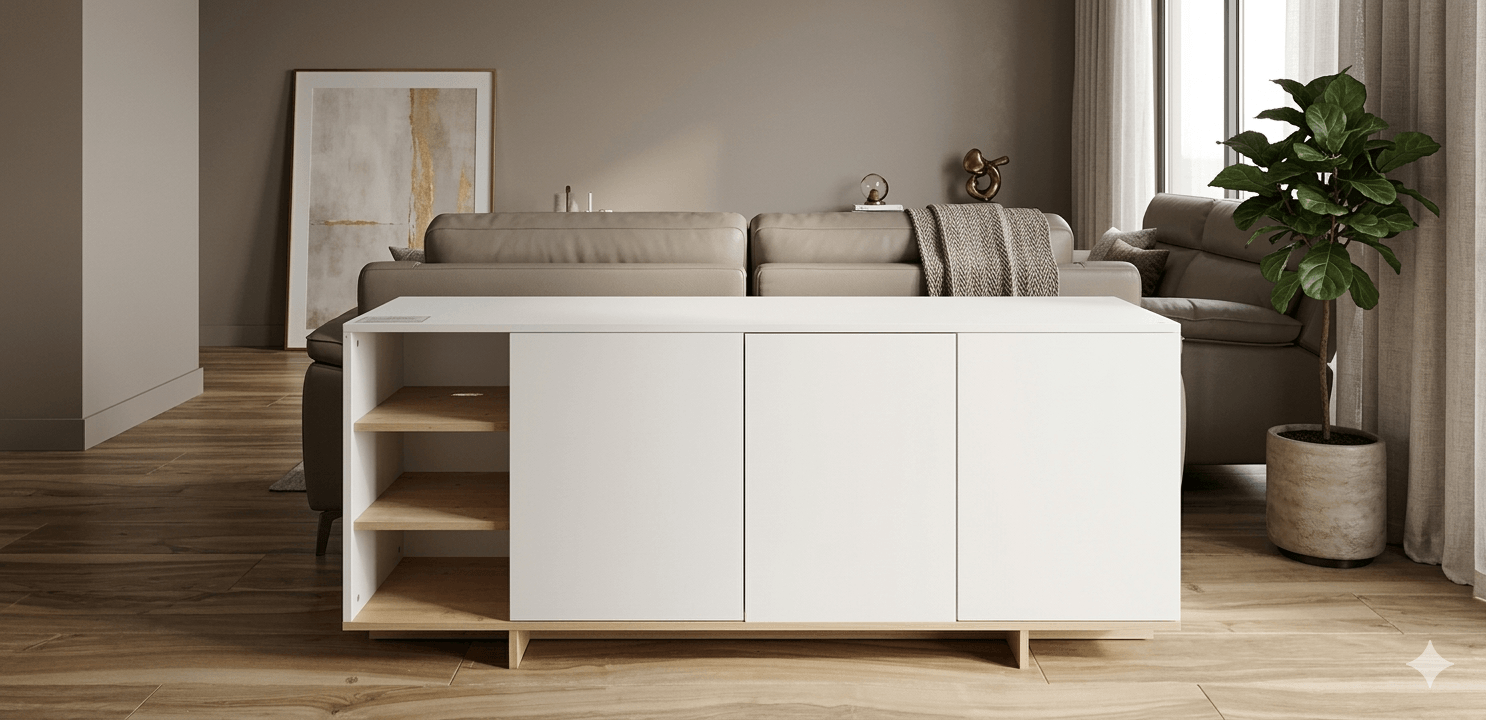Buffet 3 Door With 3 Shelves Cequoia 17615 Melamine Color: Roble - Blanco 170x40x80cm
