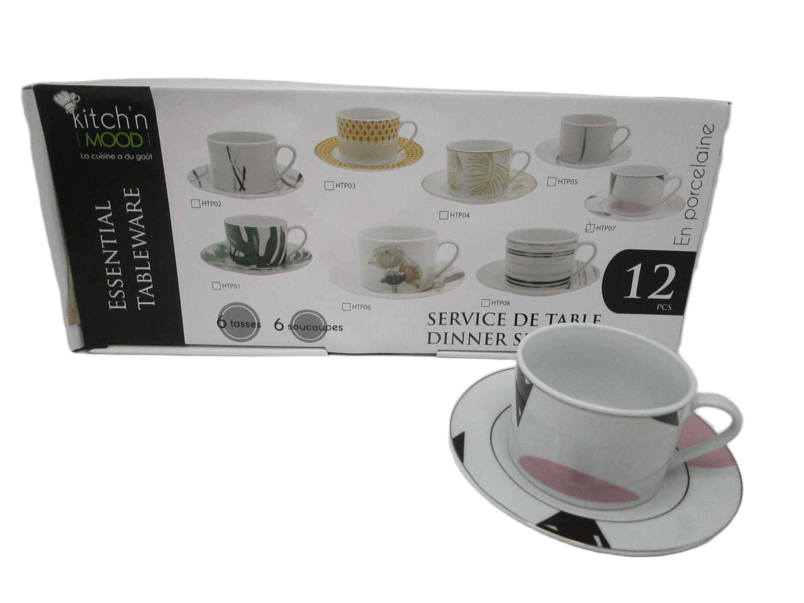 Round Tea Set 6 Cups + 6 Saucers Porcelain200cc Straight Cup&saucer