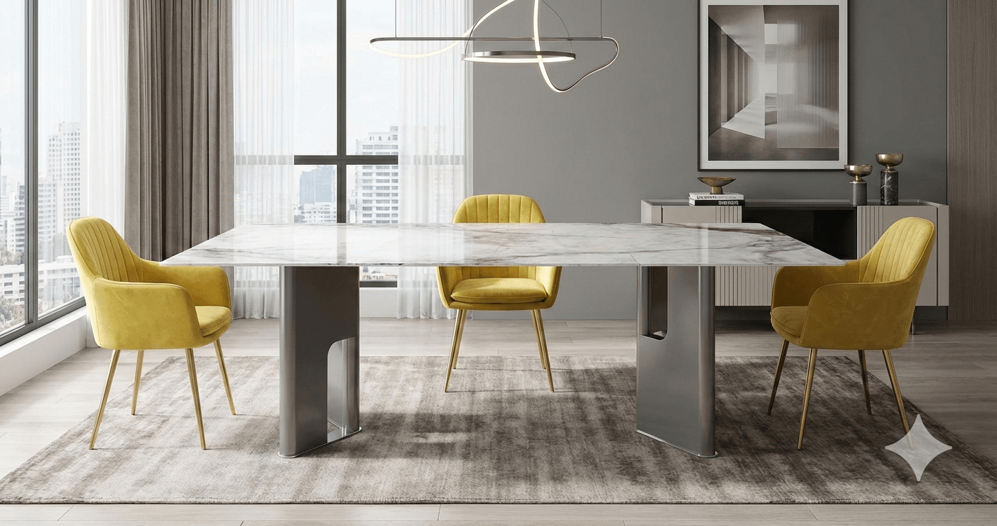 Dining Table 15mm Thickness Artificial Marble Top And Ss Steel Leg 2400*1200