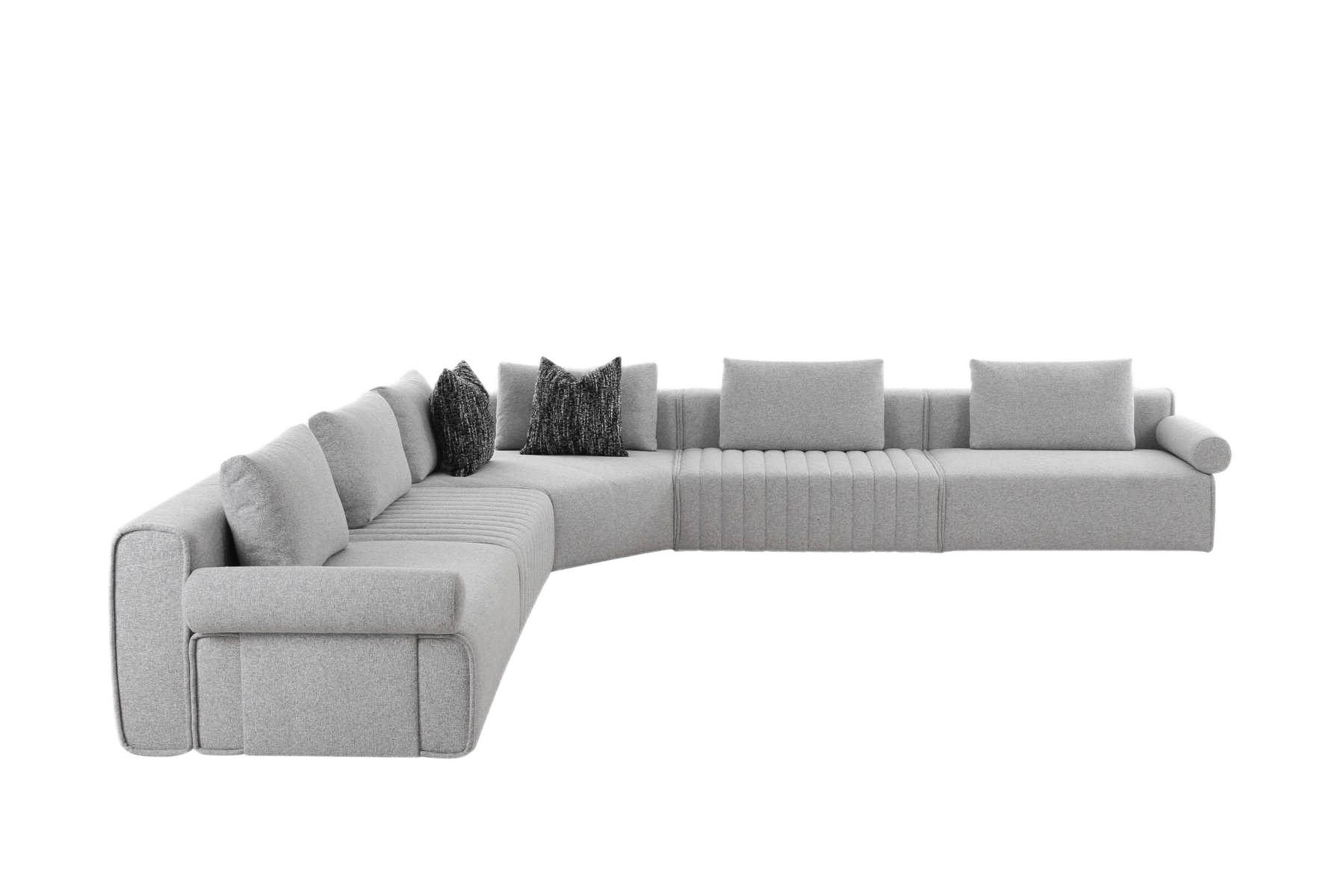 Sofa L-Shaped Grey W 6 Back Cushion+ 2xcushions (2-S One Arm-B +armless+corner Part) G1001-14 128x101x68/80 120x101x68/80 152x152x68/80