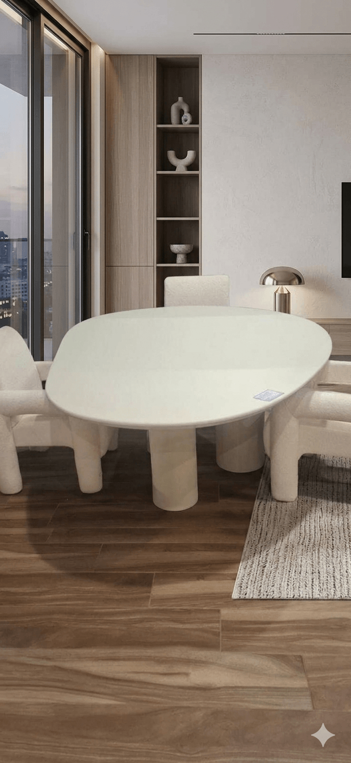 Dinning Table Matt Latte Dnning Table, Mdf Veneer Smoke Base Change To Be Same As Top Mdf Paniting, Mdf With Table Top With Glossy Painting 200x162x75