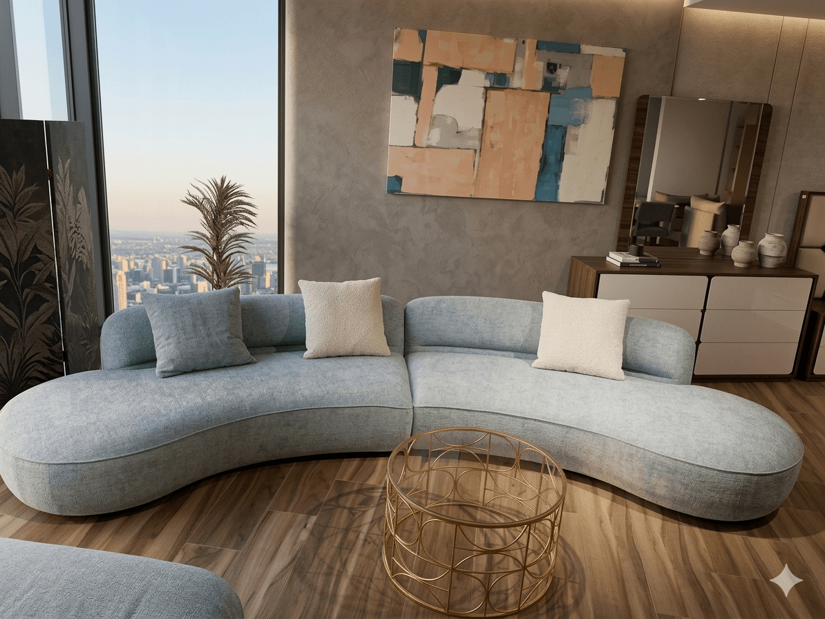 Sofa Sectional (2 Pcs) W 4 Cushions(55x55cm*2+ 55x55cm*1 Design Cushion+60x40cm*1 Design Cushion) G728-12 Dark Blue V288-4 Cream(Pillow) 375x158x67
