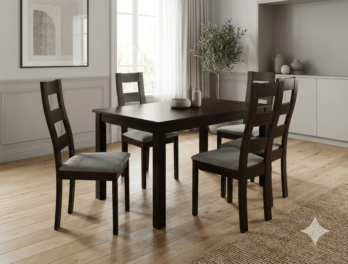 Dining Table +4*chairs Wood: Burn Beech Fabric: Camel-Xd74902t:1200*750 C:455*530*1030
