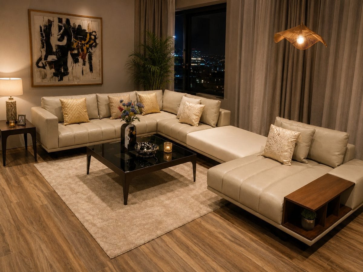 Sofa Oister Grey Set 3,5 Seaters Leather And Split And Fabric+ 2 Leather Pillow + 1 Fabric Pillow