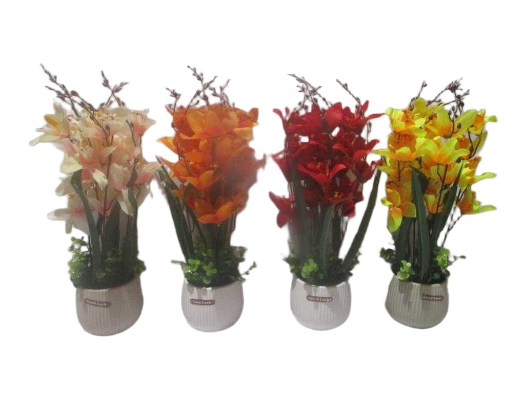 Flower Pot 5 Branch W 20 3 Color: White/Green/Taupe Flower: Pink/Red/Orange/Yellow 4 Assorted H46cm
