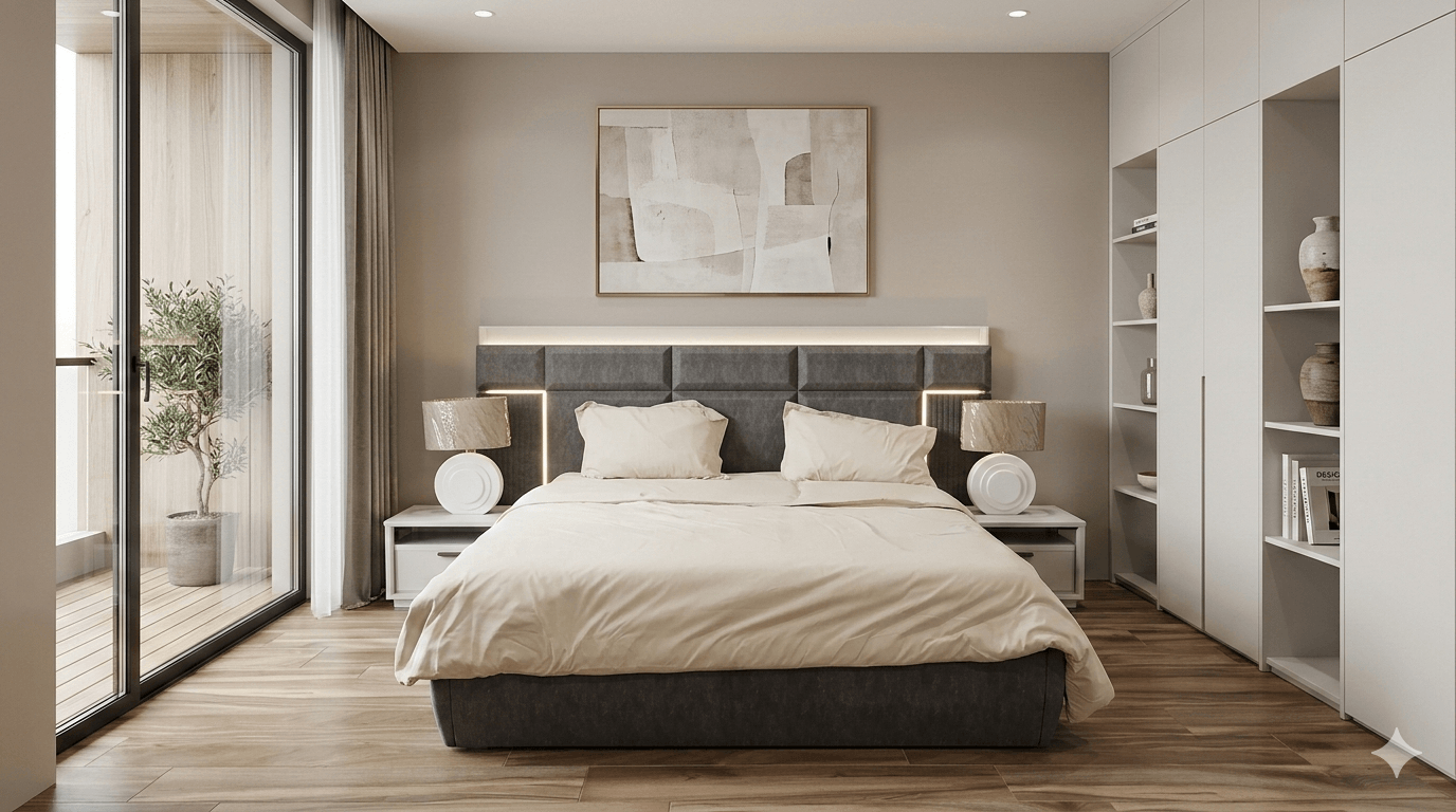 Bedroom Set Bed +2 Nightstands Dresser With Mirror+pouf Grey Fabriclight Grey Bd:180x200cm