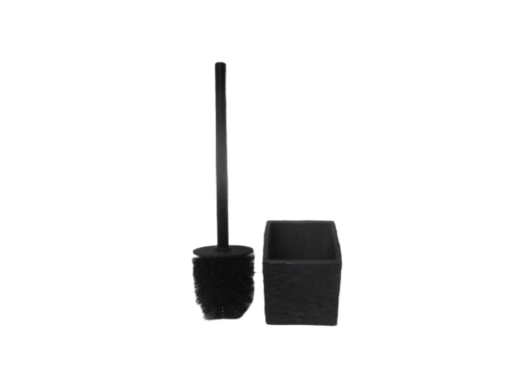 Brush Toilet Wc Polyresine Carree Effet Pierre Tige Black Mat - Black
