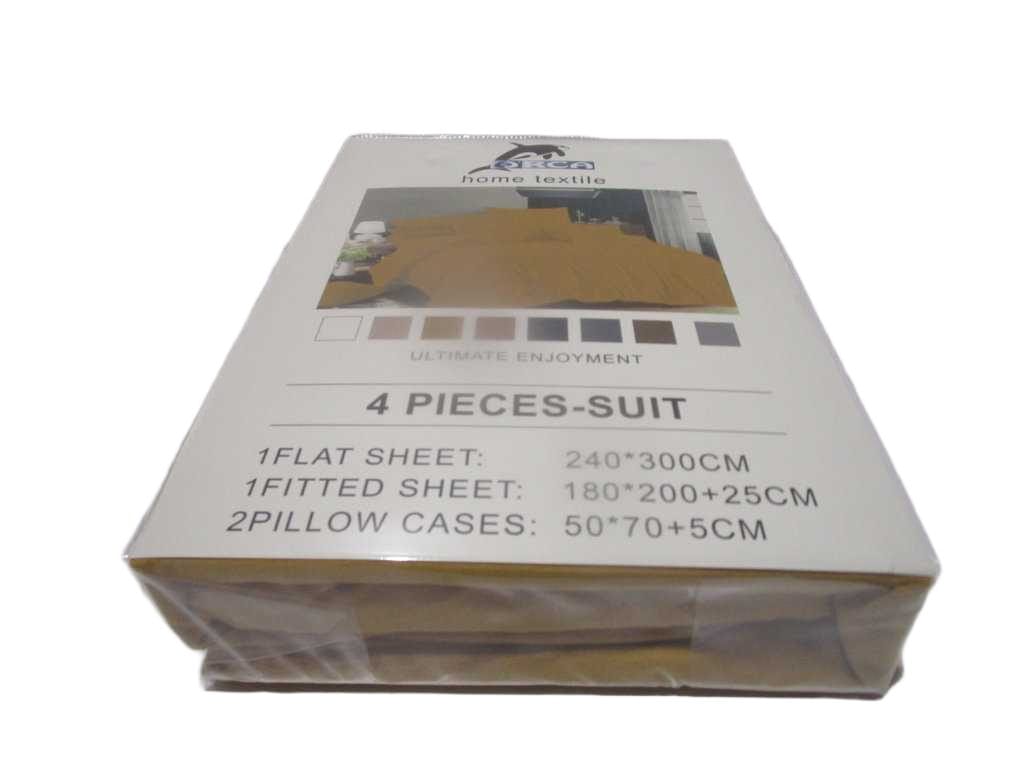 Flat Sheet Set Of 4pcs Uni Color 240x300cm Fitted Sheet 180x200 +25 Cm 2 Pillow Cases 50x70 +5 Cm 105gsm 100% Polycotton Old Packing Packing:pvc Bag Yellow 108